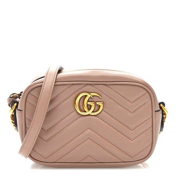 Gucci Handbags - Calfskin Matelasse Mini GG Marmont Chain Shoulder Bag Porcelain Rose